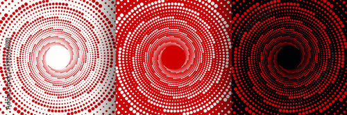 abstract halftone spiral line pattern red white background set in three colors 