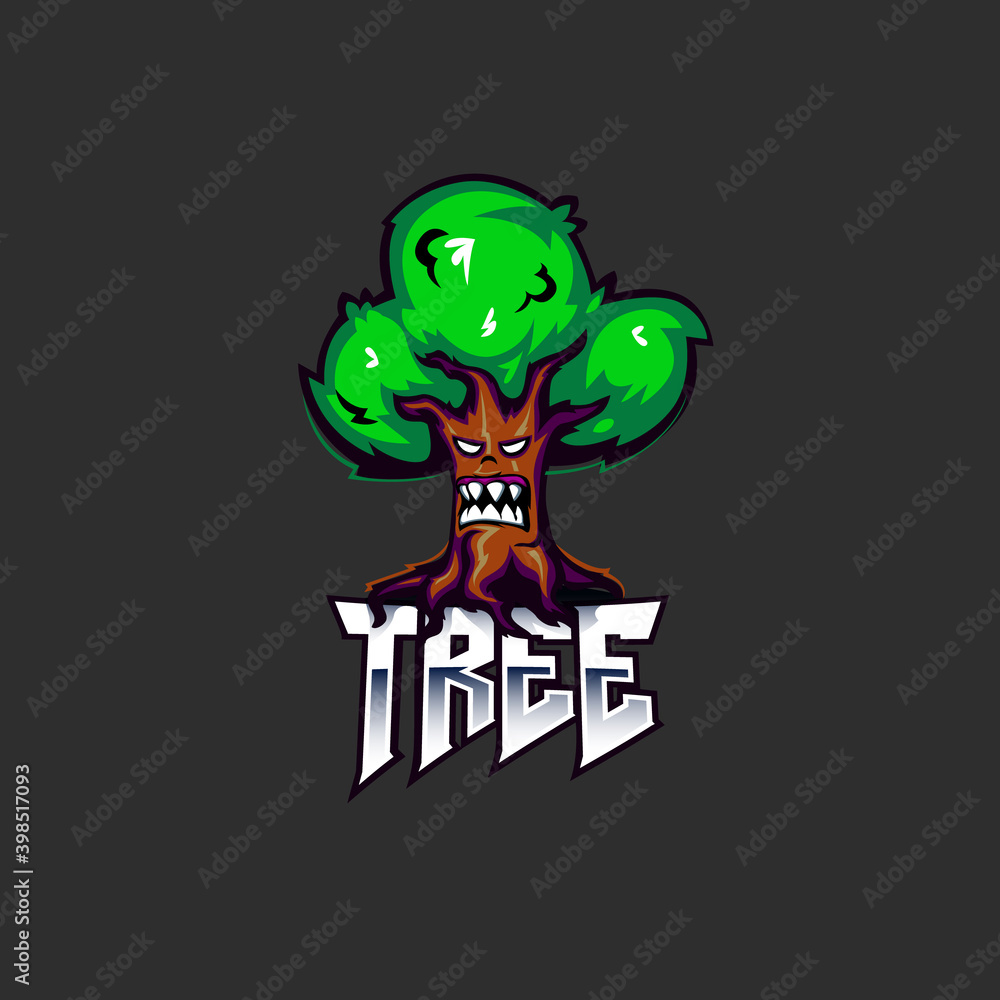 Fototapeta premium Angry tree mascot logo icon design concept