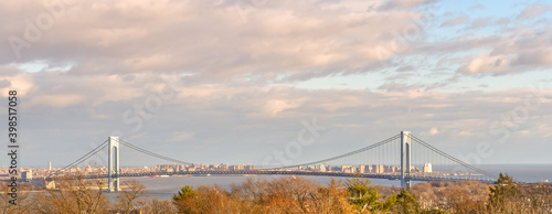 Verrazzano Bridge against a cloudy sky in fall