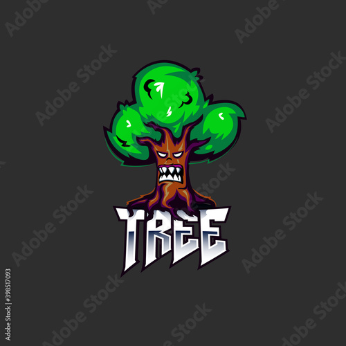 Angry tree mascot logo icon design concept