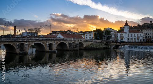 the beautiful old city center of Tomar in Portugal at sunset