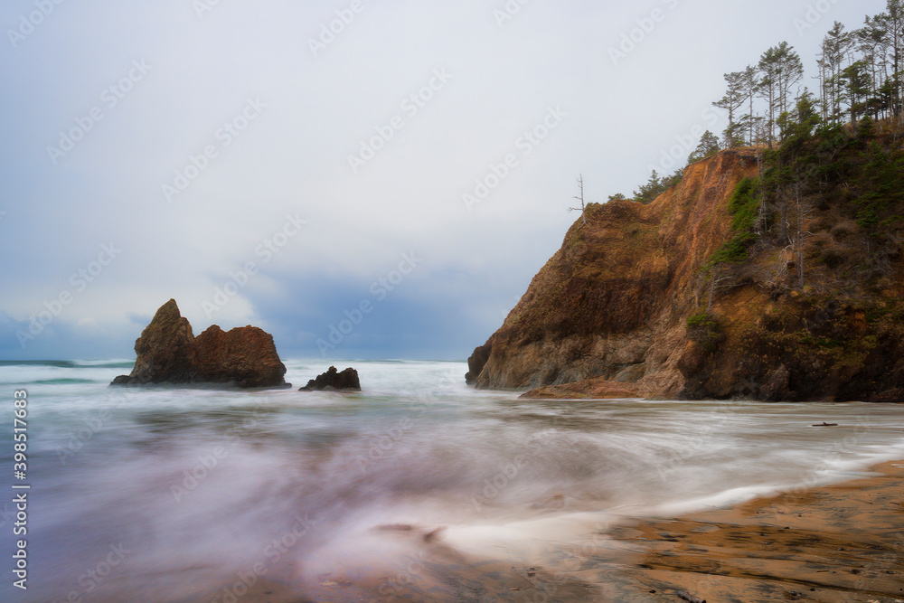 Arcadia Beach under stormy skies on Oregon Coast