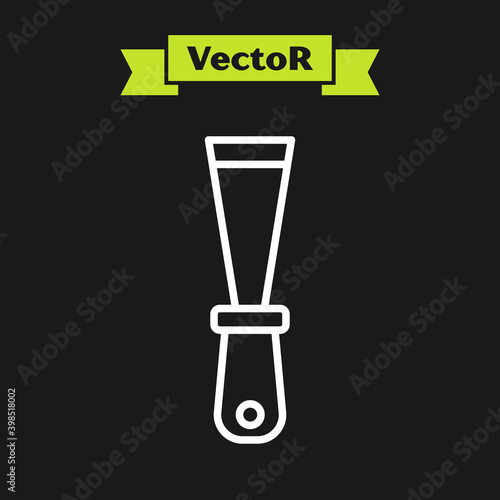 White line Putty knife icon isolated on black background. Spatula repair tool. Spackling or paint instruments.  Vector.