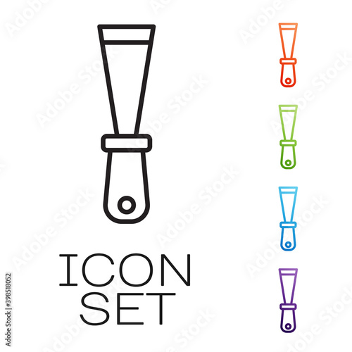 Black line Putty knife icon isolated on white background. Spatula repair tool. Spackling or paint instruments. Set icons colorful. Vector.