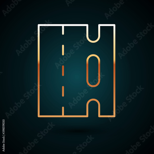Gold line Special bicycle ride on the bicycle lane icon isolated on dark blue background.  Vector.