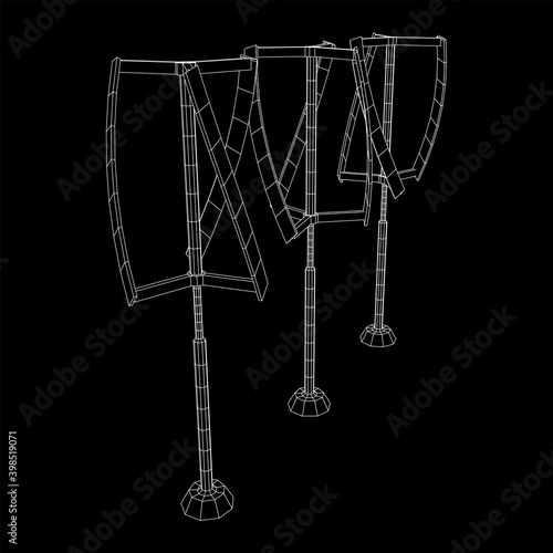 Darrieus wind turbine. Windmill generator wireframe low poly mesh. Vector illustration
