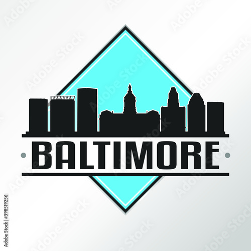 Baltimore Maryland Skyline Logo. Adventure Landscape Design. Vector Illustration Cut File.