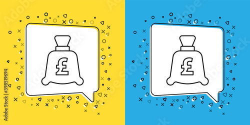 Set line Coin money with pound sterling symbol icon isolated on yellow and blue background. Banking currency sign. Cash symbol.  Vector.