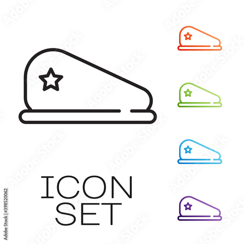 Black line Military beret icon isolated on white background. Soldiers cap. Army hat. War baret. Set icons colorful. Vector.