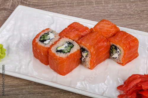 Japanese traditional roll with salmon