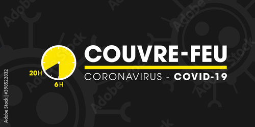 Couvre-feu en France à partir du 15 décembre 2020 - pandémie du coronavirus covid-19 - déplacement interdit de 20h à 6h - icône de pendule - illustration vectorielle
