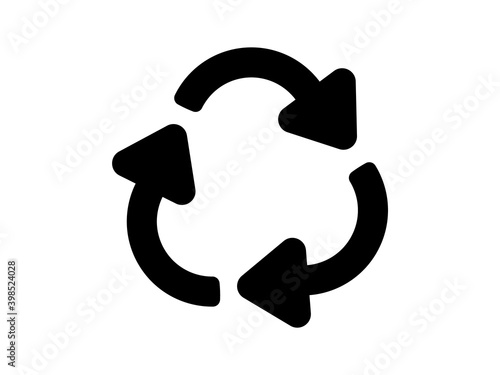 Waste recycling sign icon. Black arrows in closed rotation of bio cycle decompose garbage and clean up surrounding vector environment.