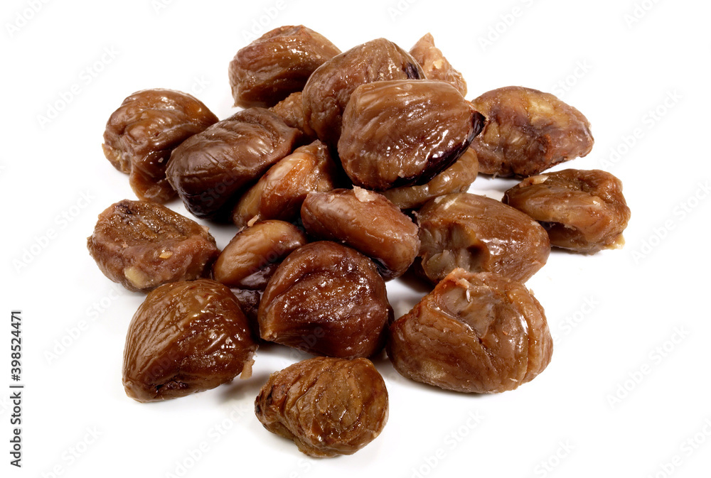 Shelled Chestnuts on white Background Isolated Shelled Chestnuts on white Background Isolated