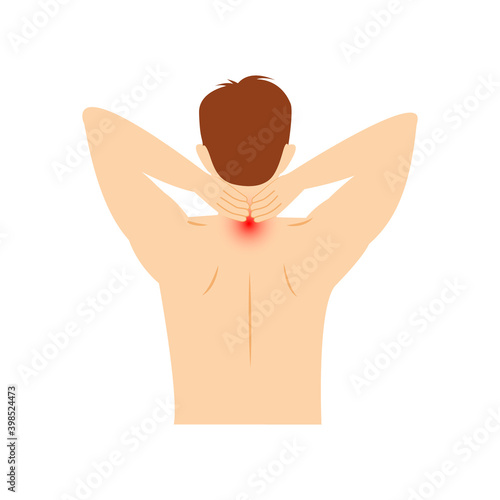 The figure of a man with pain in the cervical spine. Vector flat illustration on a white background.