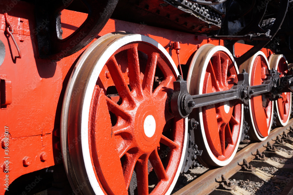 Engine wheels in a museum of railway equipment Engine wheels in a museum of railway equipment