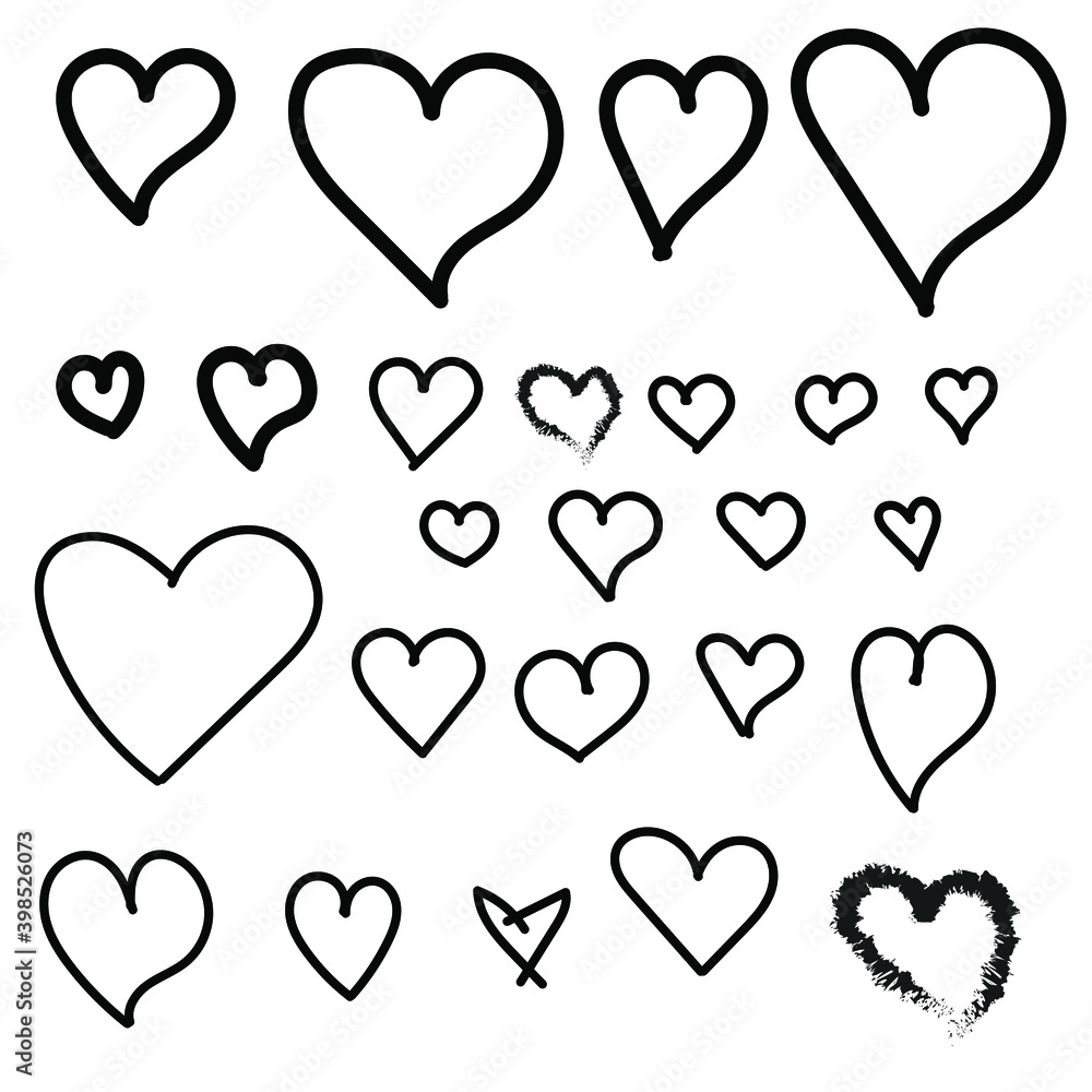 Set of hand drawn heart. Handdrawn rough marker hearts isolated on white background. Vector illustration for your graphic design Set of hand drawn heart. Handdrawn rough marker hearts isolated on white background. Vector illustration for your graphic design