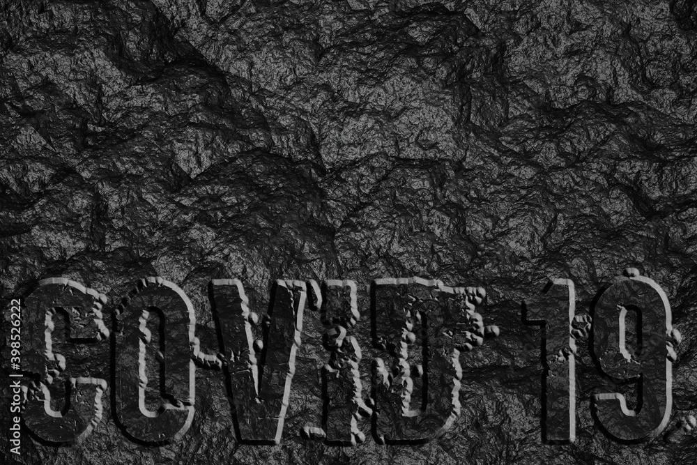 Volumetric inscription, covid 10, extruded from the texture of black stone. 3d illustration Volumetric inscription, covid 10, extruded from the texture of black stone. 3d illustration