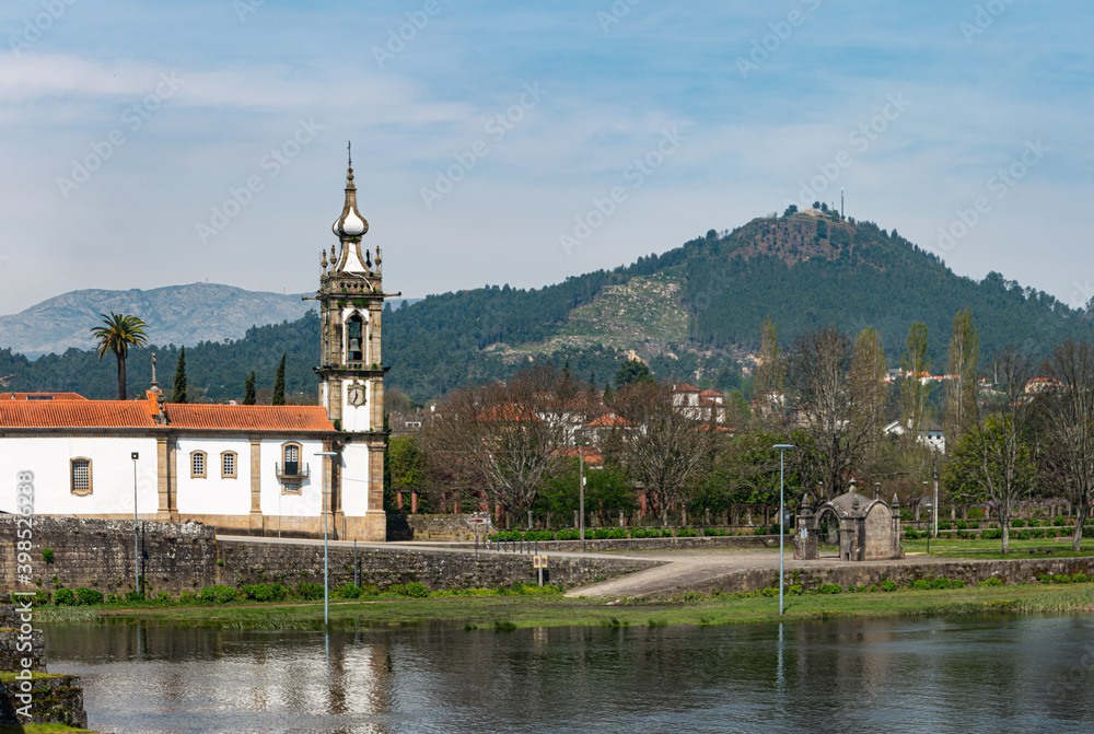 Santo Antonio da Torre Velha church with roman bridge in Ponte de Lima town, Portugal.