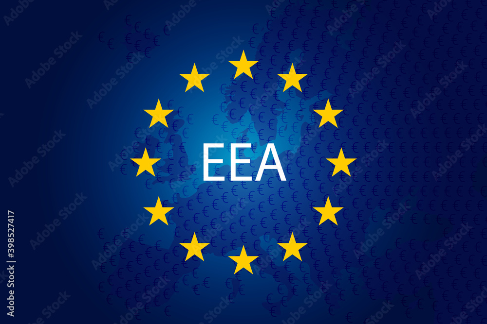 European Economic Area - EEA. European Union flag and map of Europe. Vector background European Economic Area - EEA. European Union flag and map of Europe. Vector background