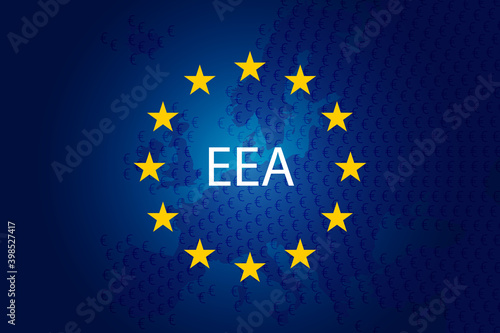 European Economic Area - EEA. European Union flag and map of Europe. Vector background