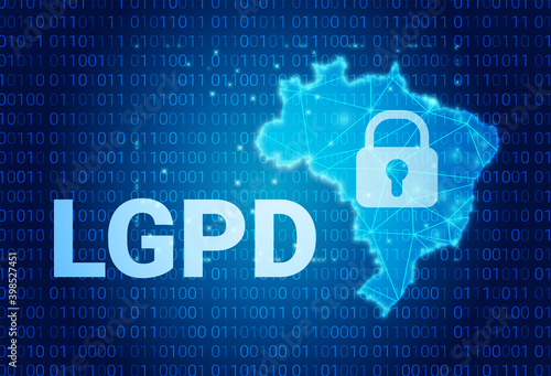 Obraz na płótnie LGPD - Brazilian Data Protection Authority DPA, rights under the Lei Geral de Prote o de Dados - Spanish . Vector background with lock and map of Brazil w salonie