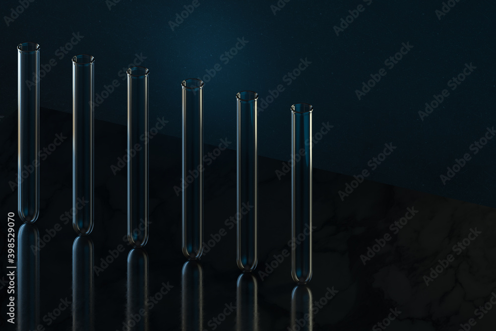 Chemistry glassware with dark background, 3d rendering. Chemistry glassware with dark background, 3d rendering.