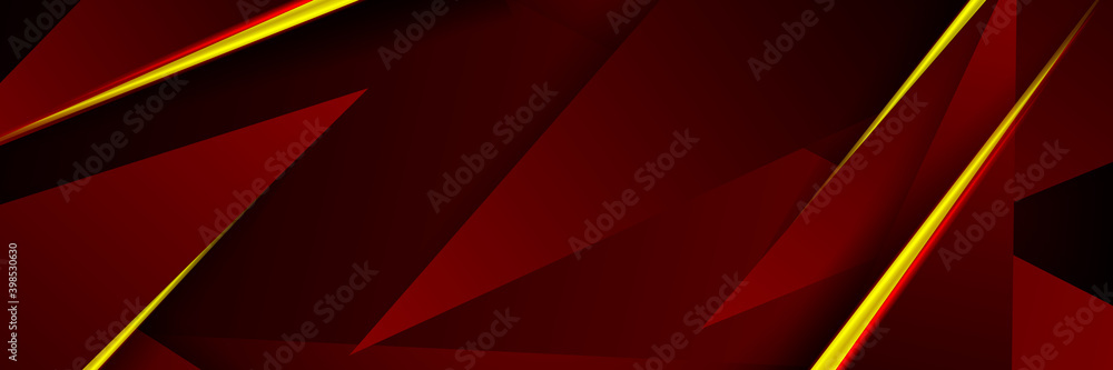 Futuristic perforated technology red abstract background with yellow neon glowing lines. Vector banner design
