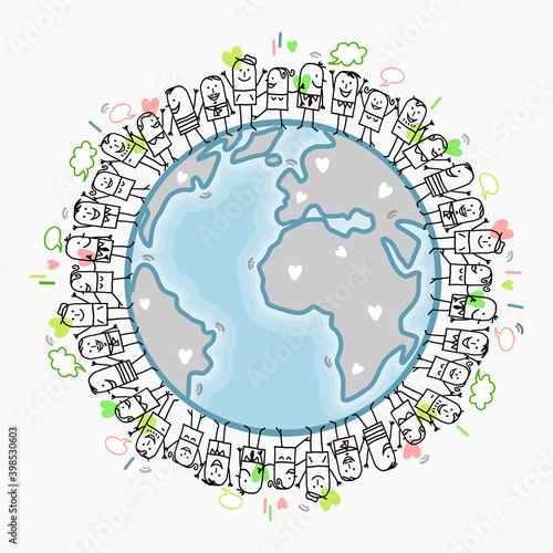 Cartoon Peaceful People all Around the World