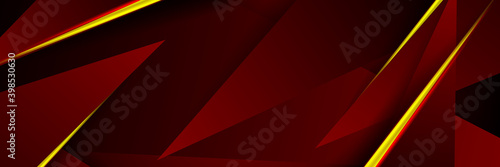 Futuristic perforated technology red abstract background with yellow neon glowing lines. Vector banner design