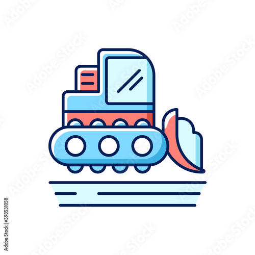 Snow grooming RGB color icon. Process of manipulating snow for recreational uses. Clean snowy streets in winter period. Isolated vector illustration