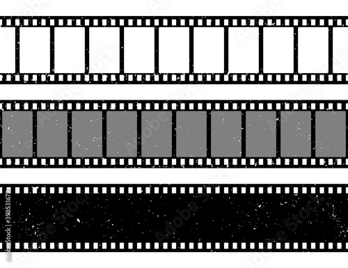 Grunge film strips collection. Old retro cinema movie strip. Video recording. Vector illustration.