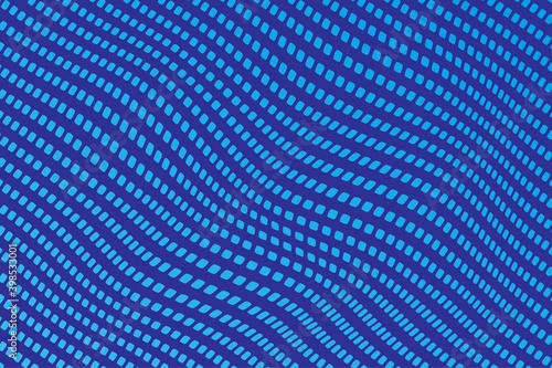 Distorted surface in a geometric pattern in blue. Wavy abstract blue background from rectangles in a row. Vector background.