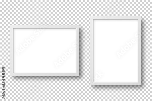 Realistic picture frame isolated on transparent background. Blank poster mockup. Empty photo frame. Vector illustration.