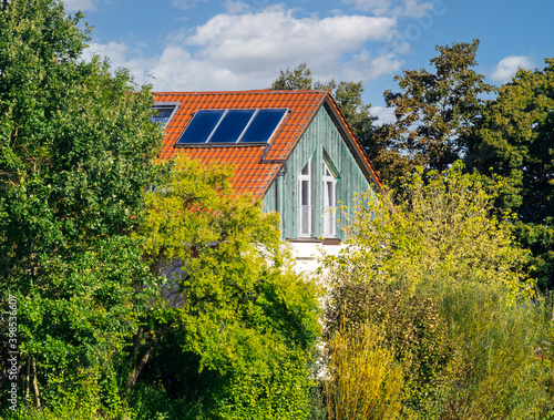 Modern House (modified by image editing) with a Solar Heating System