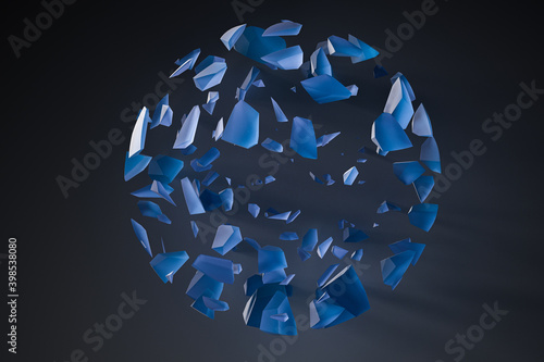 Foto The broken pieces of the crystal ball, 3d rendering.