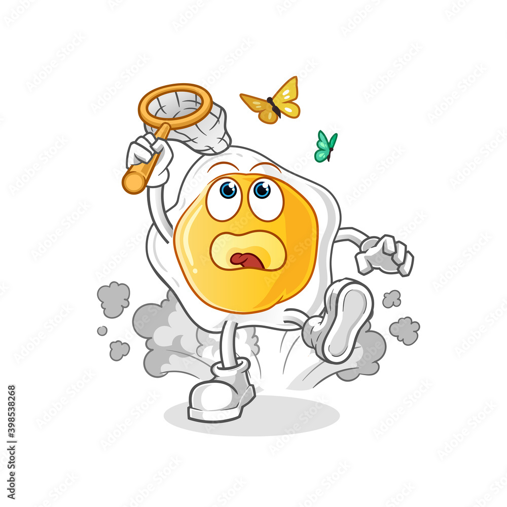 Fototapeta premium fried eggs catch butterfly illustration. character vector