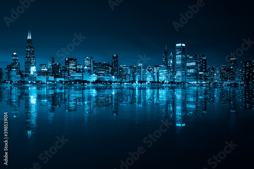 Chicago Skyline and Winter Cold Nights in Blue
