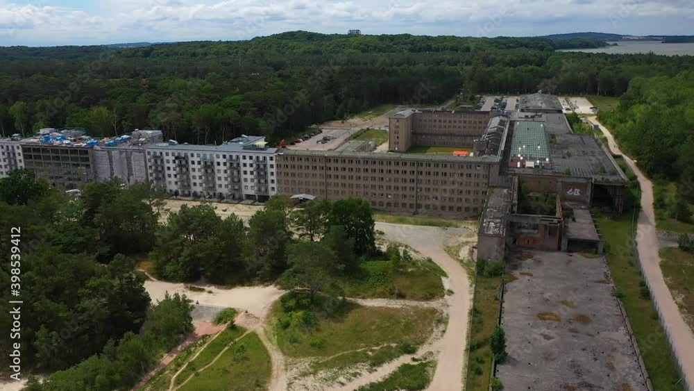 Aerial View Of The Famous Colossus Of Prora In Rugen Germany - orbiting drone shot Aerial View Of The Famous Colossus Of Prora In Rugen Germany - orbiting drone shot