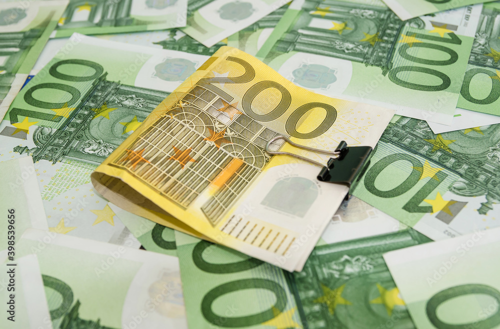 200 euros squeezed with a metal clip 200 euros squeezed with a metal clip
