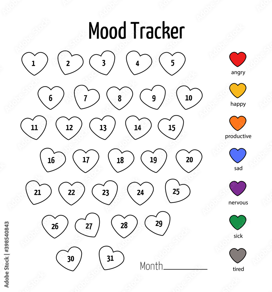 Mood tracker calendar. Year in pixels, Mood Planner, Feelings Tracker ...