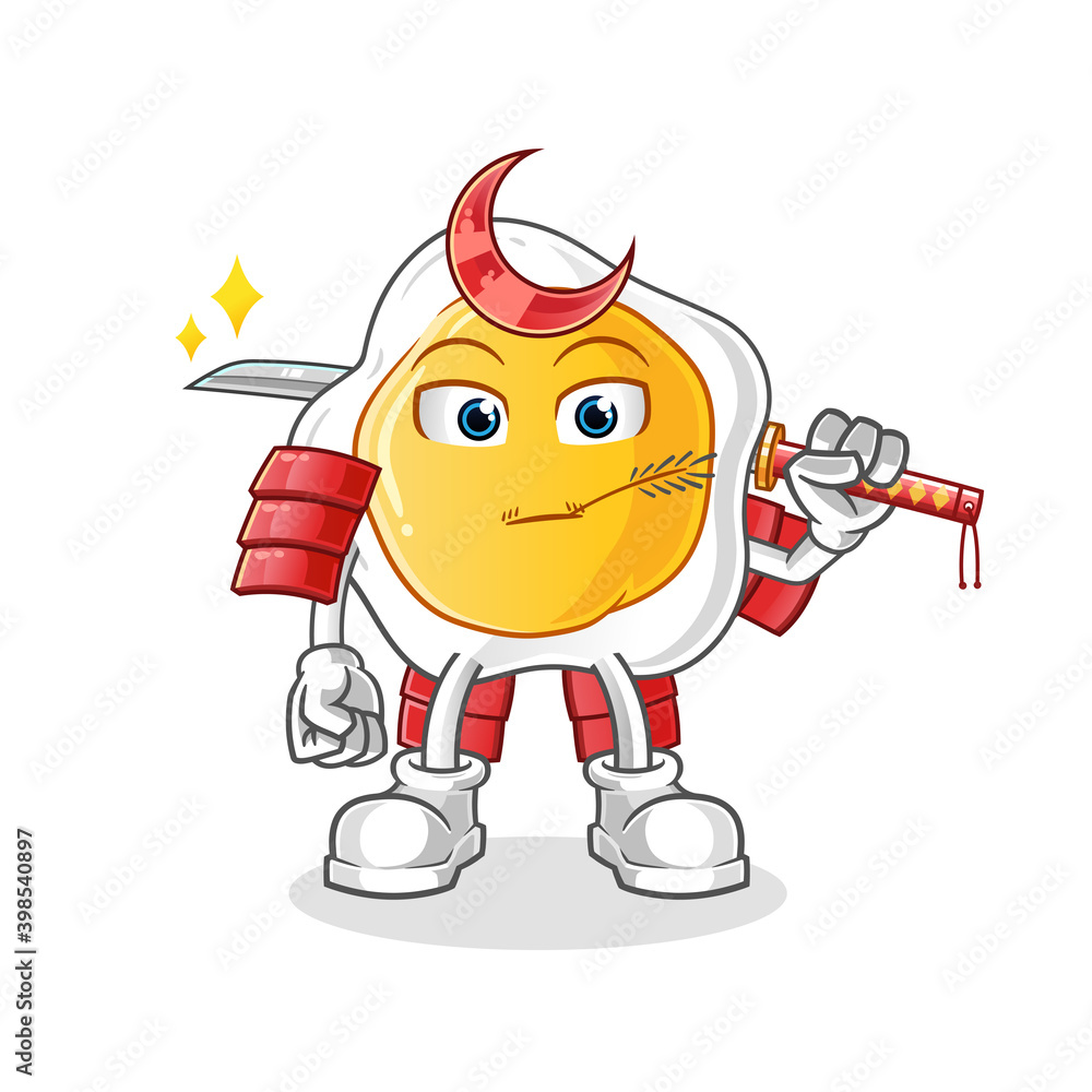 Obraz premium fried eggs samurai cartoon. cartoon mascot vector