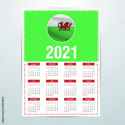 Wales Calendar 2021- Country Flag Banner - Happy New Year