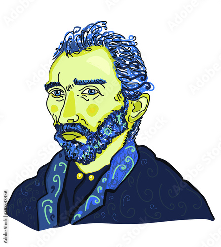 van gogh portrait in line art illustration. vector.  Starry Night.
