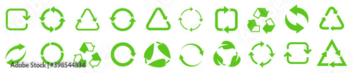 Biodegradable, compostable, recyclable icon set. Set of green arrow recycle. Mega set of recycle icon. Green recycling and rotation arrow icon pack.Vector illustration
