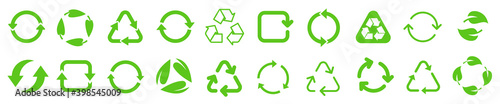 Biodegradable, compostable, recyclable icon set. Set of green arrow recycle. Mega set of recycle icon. Green recycling and rotation arrow icon pack.Vector illustration