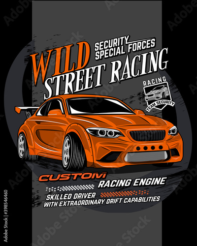 wild street racing, illustration of modified racing car engine