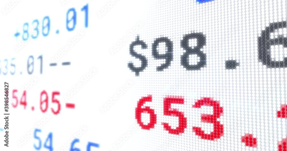 Animation of stock exchange display board with numbers changing on white Animation of stock exchange display board with numbers changing on white