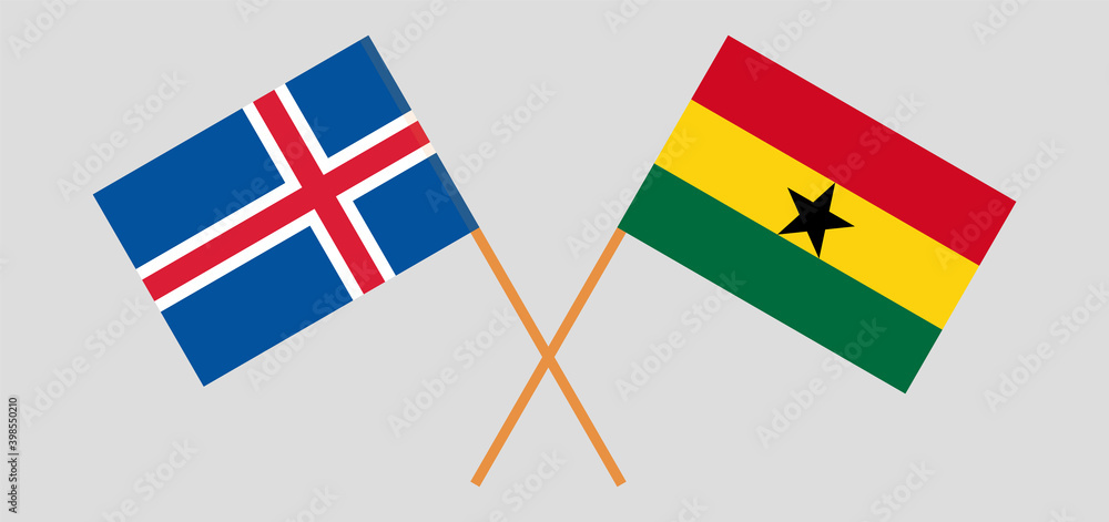 Crossed flags of Iceland and Ghana