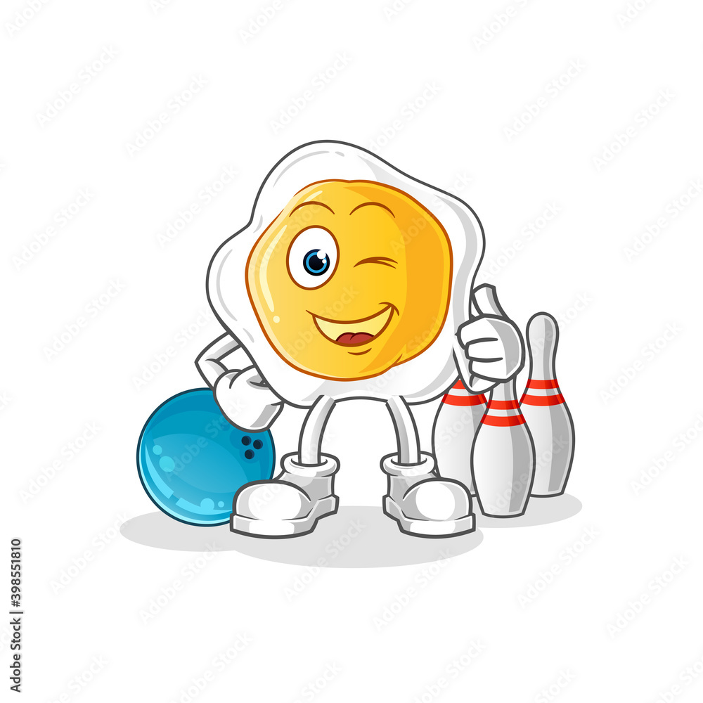 fried eggs play bowling illustration. character vector