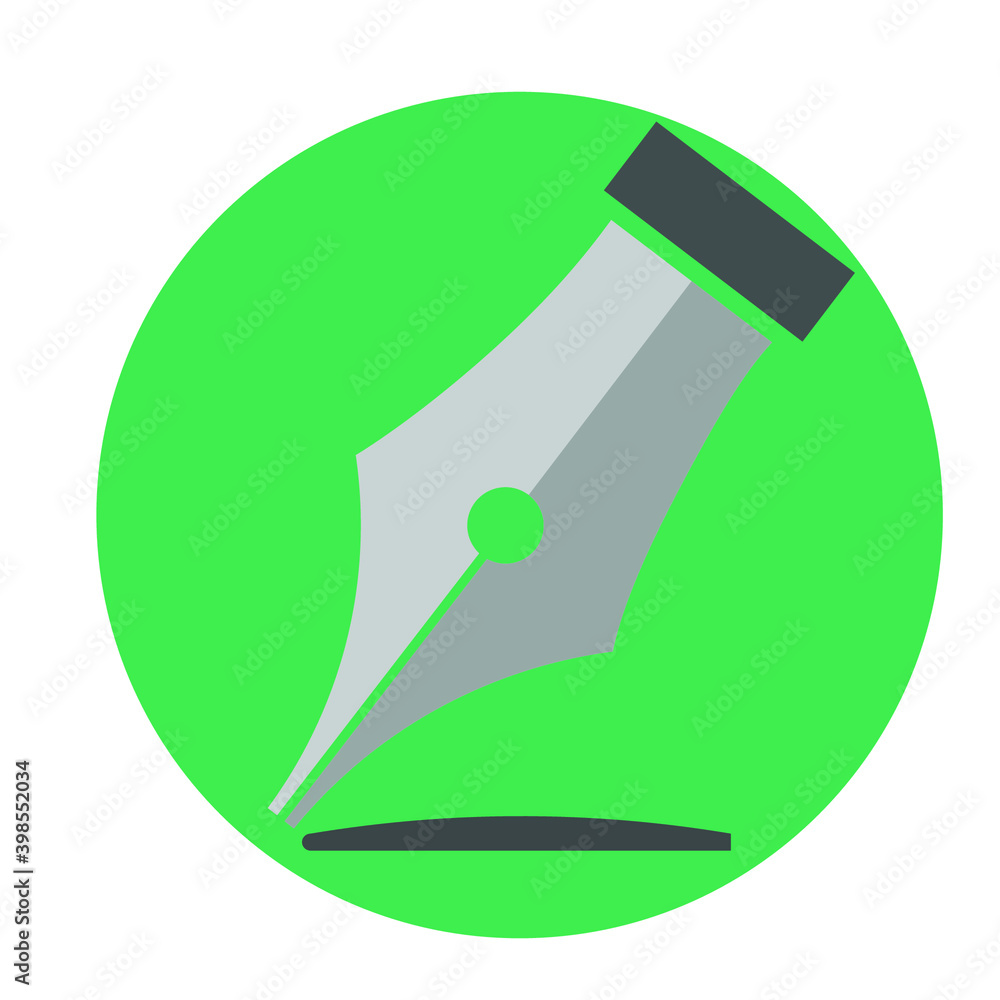 Flat color pen nib icon on green background. Fully editable. Royalty free.
Flat color pen nib icon on green background. Fully editable. Royalty free.